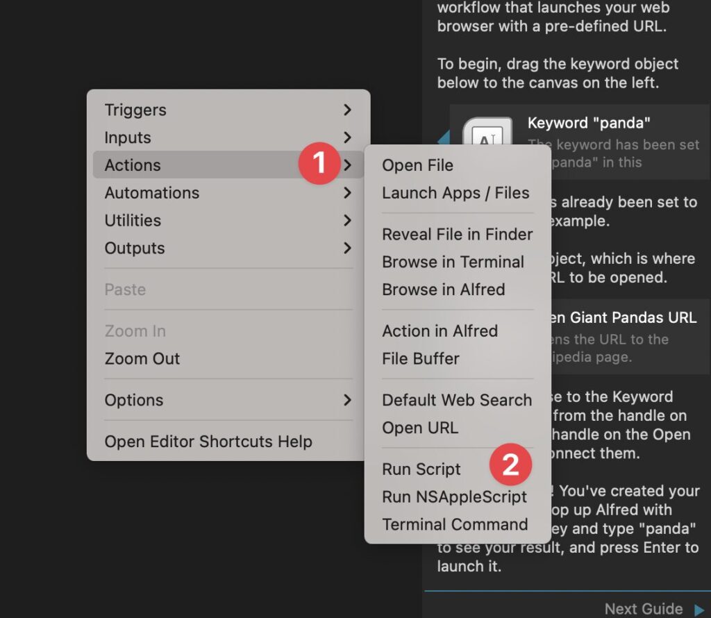 Actions → Run Scriptを追加する参考画像